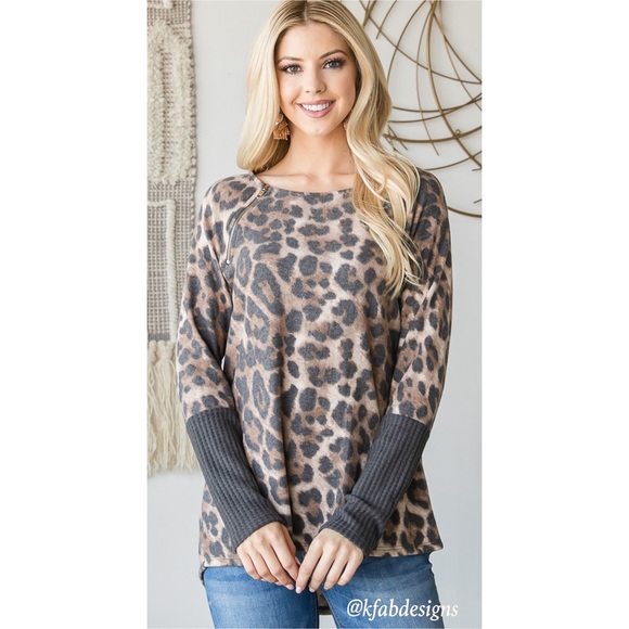 LAST 3! The Softest Zipper Detail Muted Leopard Color Block Design Soft Top! - Picture 6 of 9